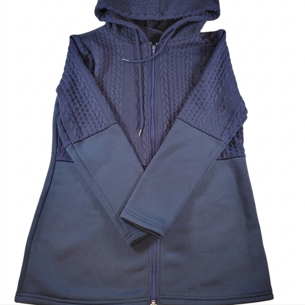 Textured Zip Up Fleece Hoodie Medium Navy Gorpcore Cabincore Nautical
